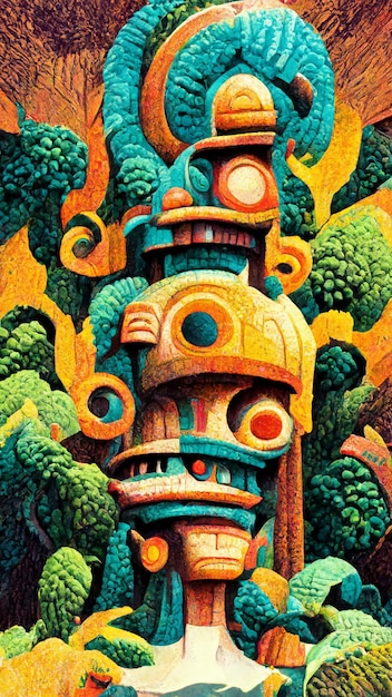 Floresta maya antiga cultura asteca e civilização inca ilustração 3d