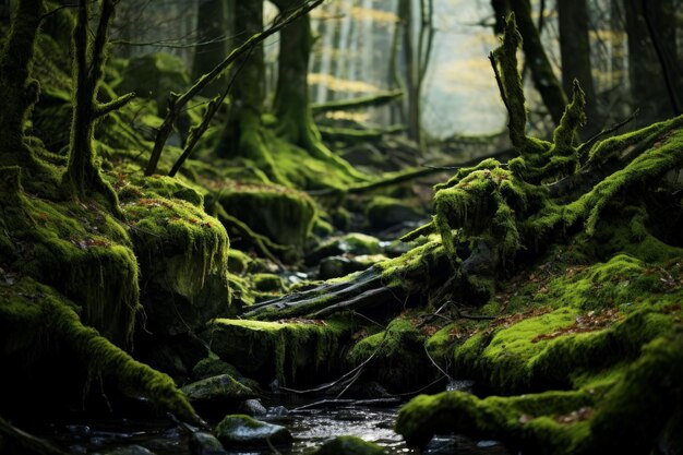 Floresta misteriosa musgo natureza Grama fresca Gerar Ai