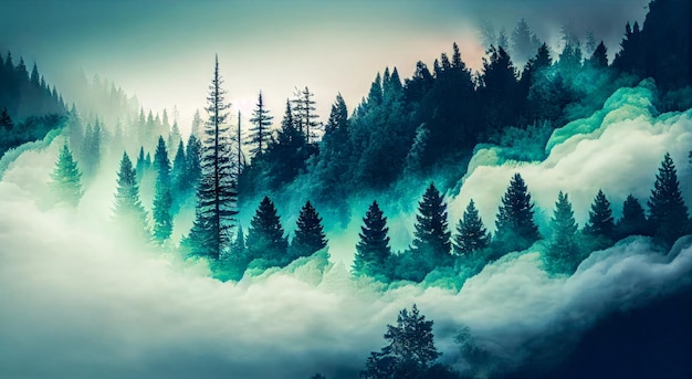 Floresta na névoa nas montanhas Generative AI Generative AI