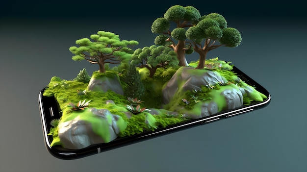 floresta natural de ilustração 3D no smartphone