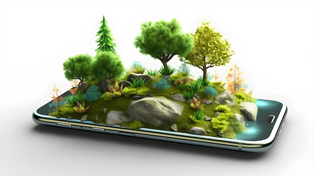 floresta natural de ilustração 3D no smartphone