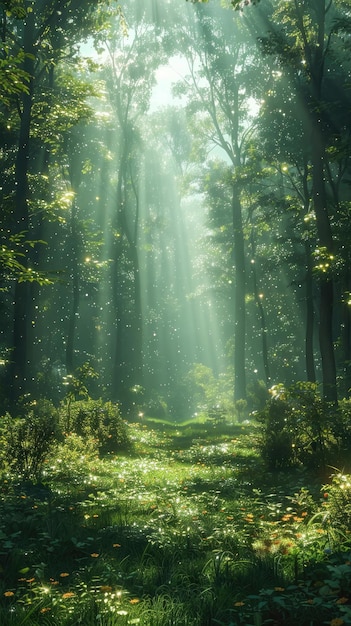 Floresta nebulosa com luz solar filtrando através das árvores Fundo para Instagram Story Banner