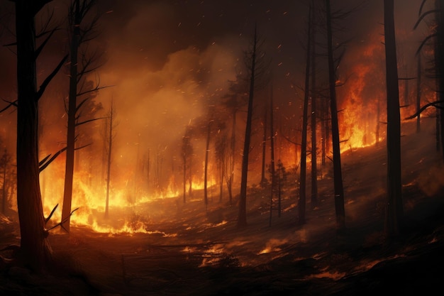 Floresta queimada por um incêndio