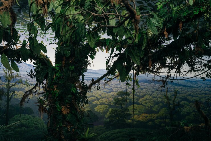 Foto floresta tropical com grandes árvores
