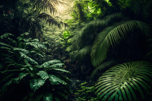 Floresta tropical da selva tropical asiática em arte gerada por ai de rede neural diurna