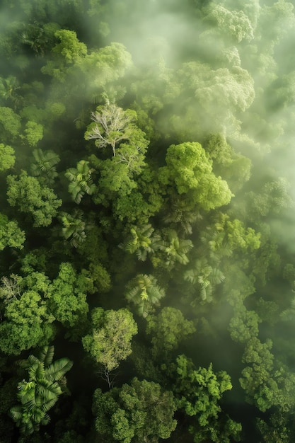 Floresta tropical dossel nebulosa manhã pássaros olho vista floresta tropical manhã névoa olho de pássaro vista natureza selva wi