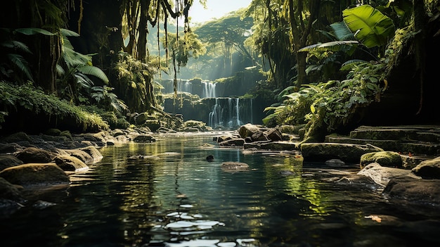 Foto floresta tropical exuberante 4k paisagem com cachoeiras em cascata