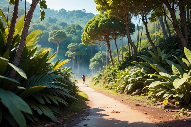 Foto floresta tropical floresta arbustos caminho da selva papel de parede ilustração de fundo floresta primitiva