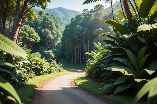 Foto floresta tropical floresta arbustos caminho da selva papel de parede ilustração de fundo floresta primitiva