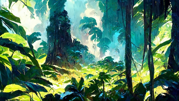 Floresta tropical paisagem floresta tropical na ilustração 3d