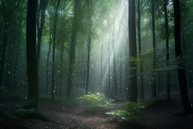 Foto floresta verde com luz mágica encantada