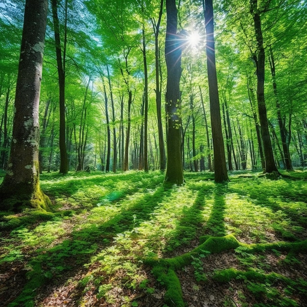 Floresta verde de belas árvores