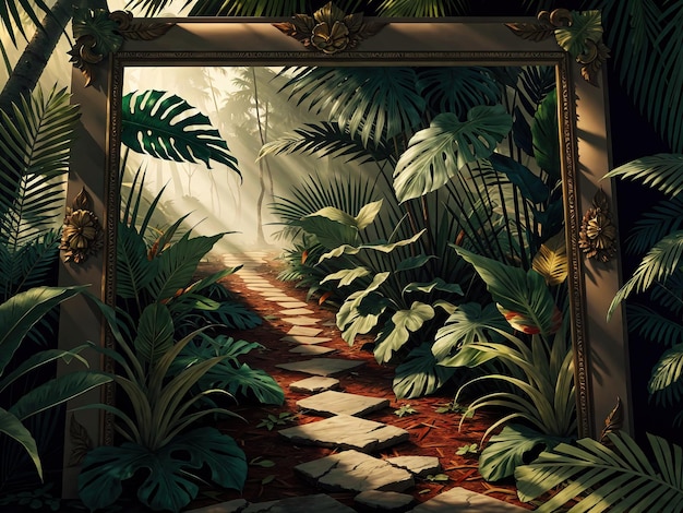 floresta verde e plantas na selva ilustração 3 d