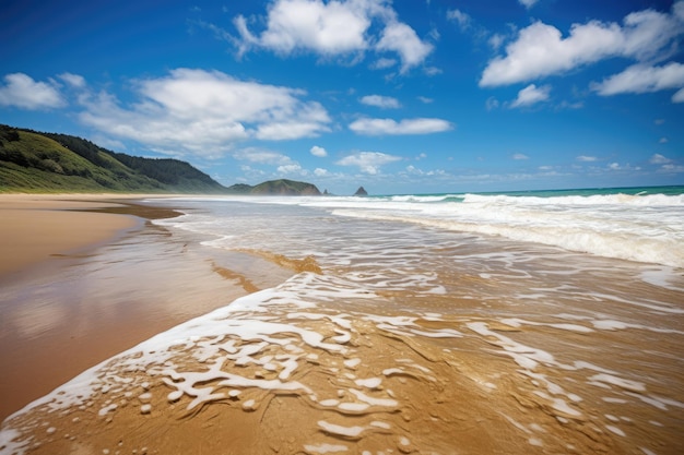 Foto florestas de praias douradas e farol em northland, nova zelândia