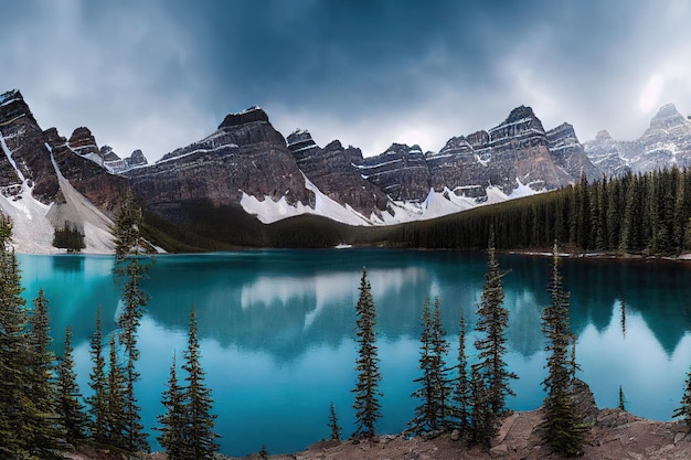 Foto florestas densas que cercam águas claras do lago da montanha