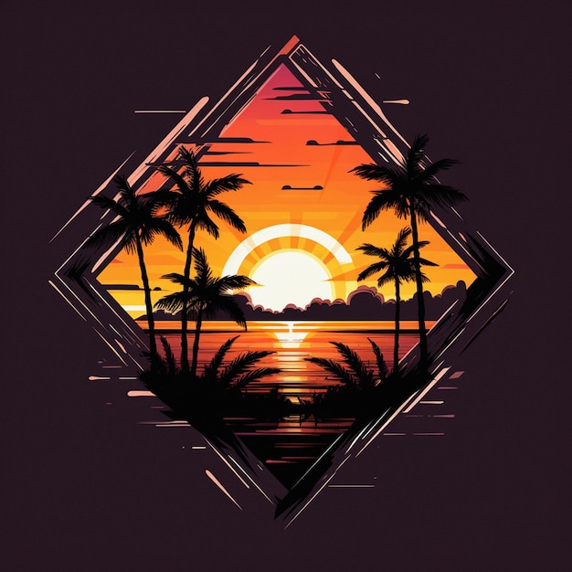 Florida Tropical Sunset Vector Geometrischer Eckrahmen für TShirt-Design