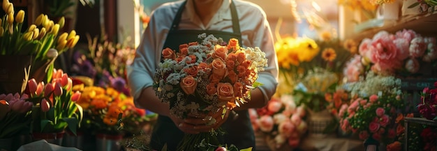 Florista arranjando flores em uma florista