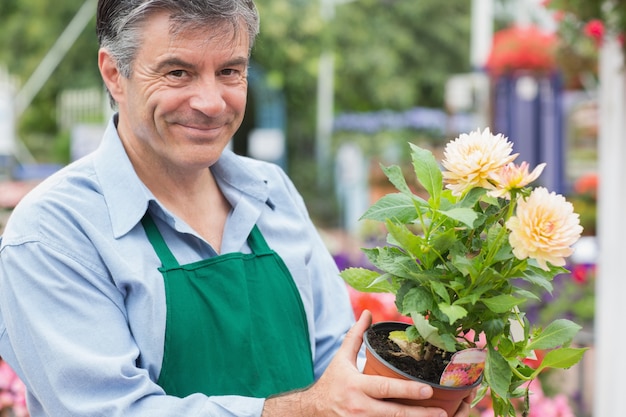 Florista masculino segurando uma flor