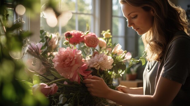 Florista preparando um buquê de flores