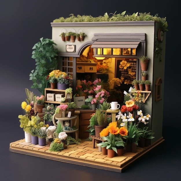 floristería diorama 3D