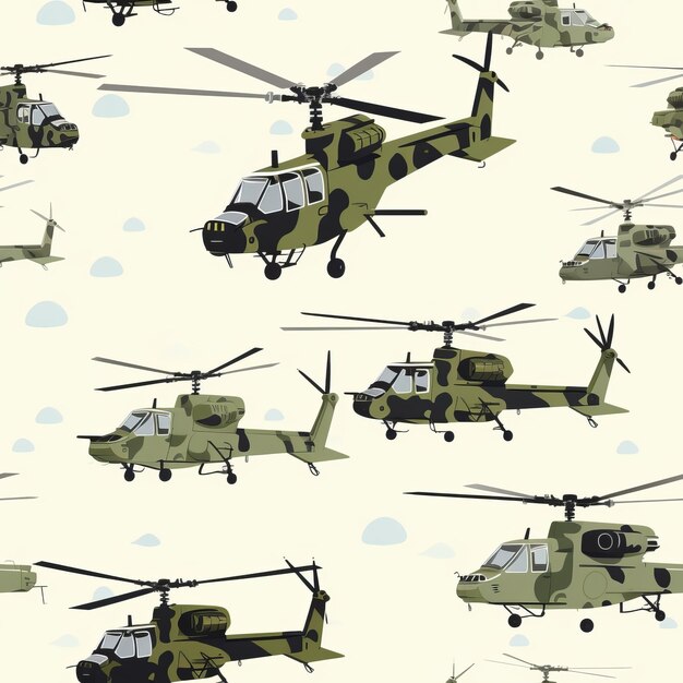 Flota de 5 helicópteros militares Apache Ilustración vectorial plana en fondo blanco