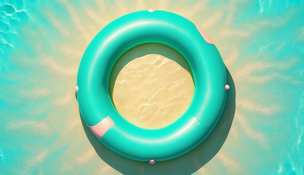 Flotador de anillo de piscina verde azulado en el agua azul IA generativa