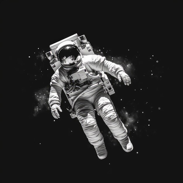 Flotando entre las estrellas Vida como astronauta en el espacio en blanco y negro