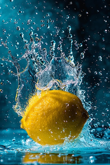 Foto flotar de limón en el agua de salpicaduras generada por la ia