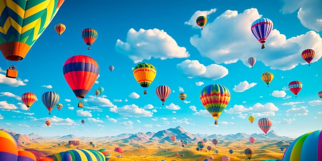 Flotte skurriler Heißluftballons, die anmutig durch den Himmel schweben