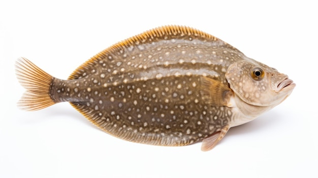 Flounder manchado en fondo blanco estilo crudo y sin pulir