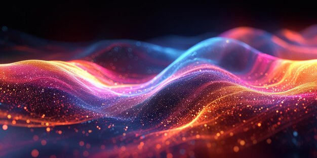 Flow Liquid Lines Design Element 3D-Rendering holographischer iridescenter Neon-Kurvenwelle in Bewegung