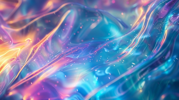 Flow Liquid Lines Design Element 3D-Rendering holographischer iridescenter Neon-Kurvenwelle in Bewegung