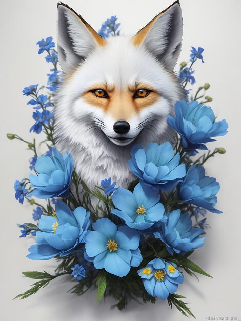 Flower Fox Aquarell Sublimation Clipart