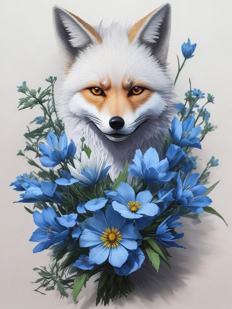 Flower Fox Aquarell Sublimation Clipart