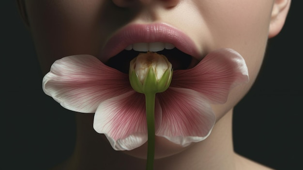 Flower Lips Un impactante retrato en primer plano con un toque botánico