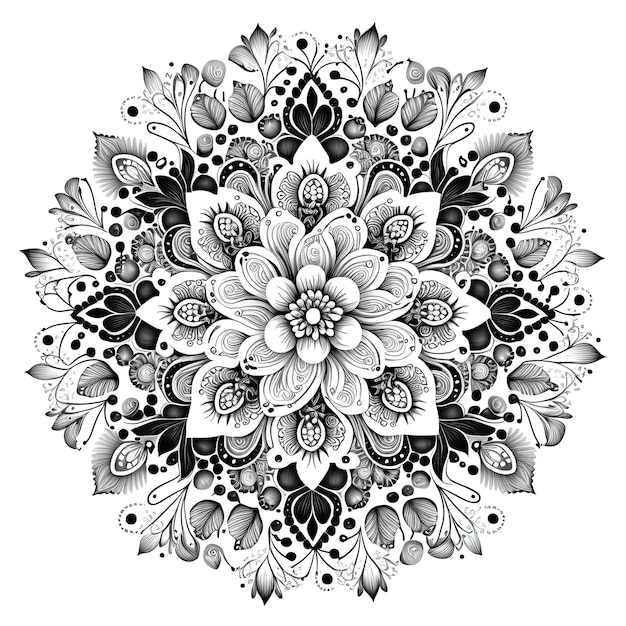 Flower Mandala Gliederungsillustration für Malbuchseite Malkarte für Kinder und Erwachsene Generative KI