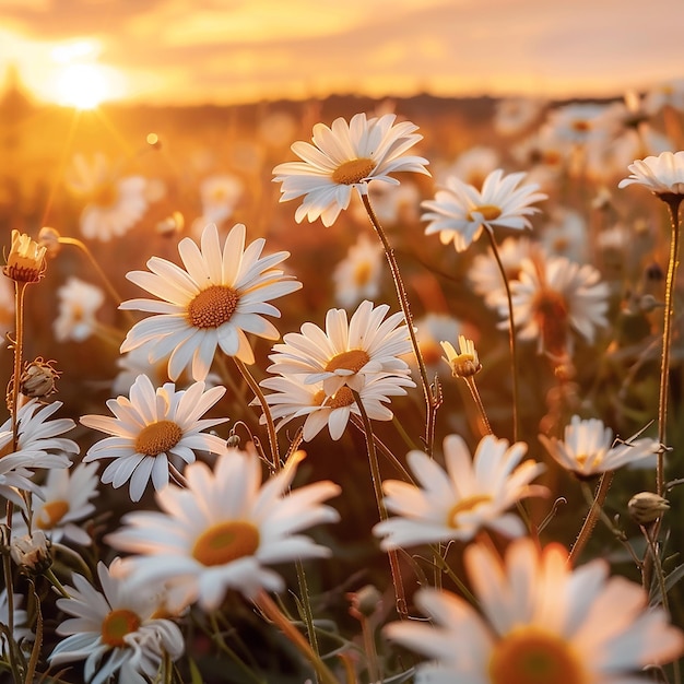 Flower Meadow at Sunset generado por la IA