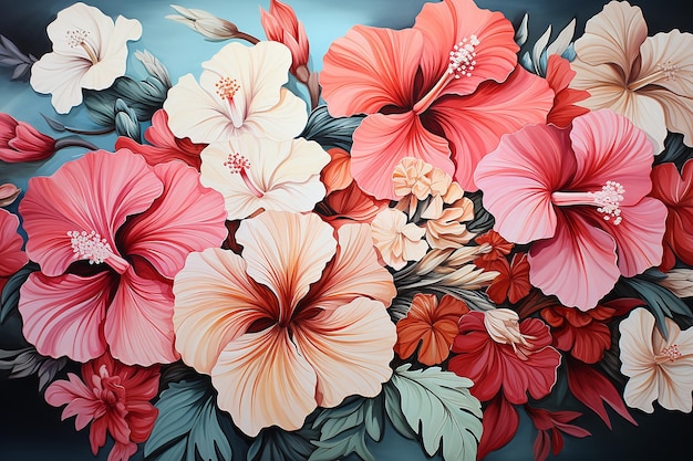 Foto flower pattern with tropical blooms painted in watercolor