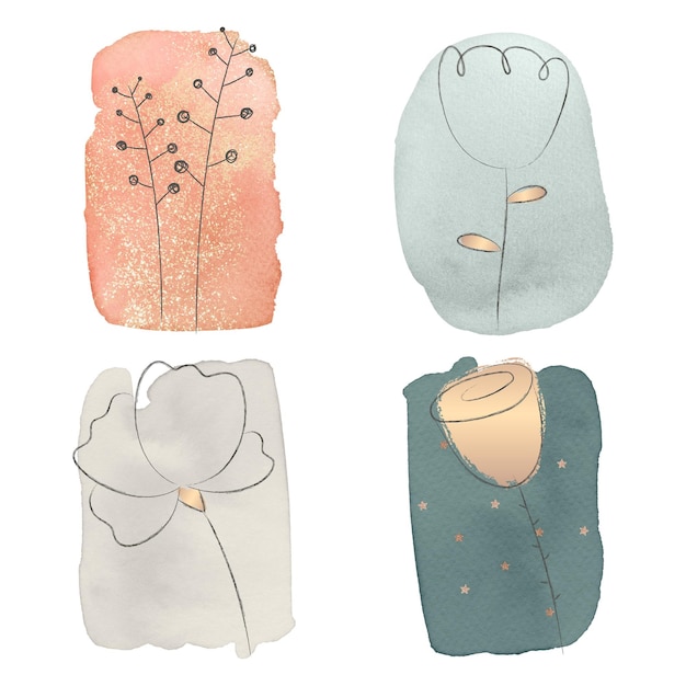 Flower PNG Aquarell Pinselstriche-Set