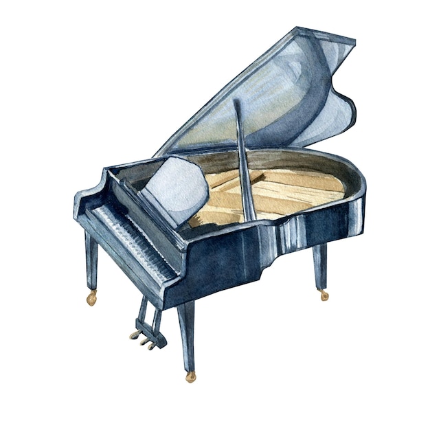 Flügel-Musikinstrument-Aquarellillustration auf weißem Hintergrund