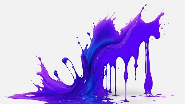 Flüssig purpur- und blauer Spritzfarbe tropft auf weißem abstrakten Hintergrund