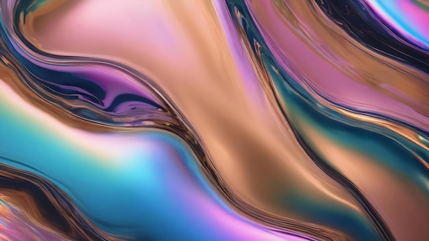 Flüssigchrom-Oberfläche mit holographischer Reflexion mit pastellfarbenem Gradient abstrakter Hintergrund