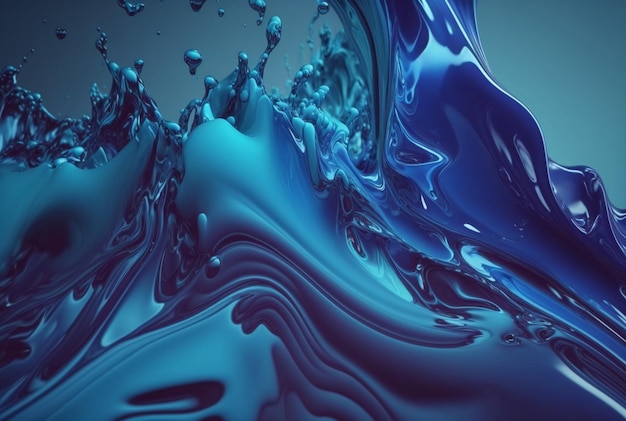 Flüssige blaue Farbe welliger blauer flüssiger Hintergrund abstrakte Kunst generative ai