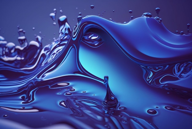 Flüssige blaue Farbe welliger blauer flüssiger Hintergrund abstrakte Kunst generative ai