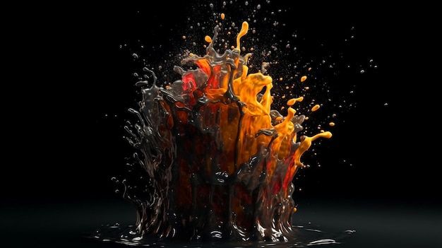 Foto flüssige explosion auf schwarzer 3d-illustration