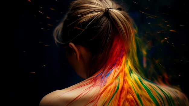 Flüssige Farbe auf Haar und Rücken eines jungen Mädchens