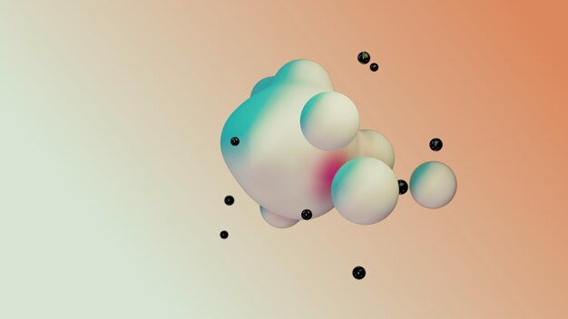 Flüssige, flüssige, dynamische, abstrakte, animierte, weiße Metaball-Schwimmkugeln, Blobs, Tropfen, Blasen hinein