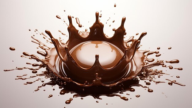 Flüssige Schokoladenkrone spritzt in einem flüssigen Schokoladenbecken mit kreisförmigen Wellen von oben aus