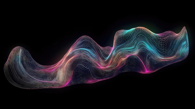 Flüssigkeit 3d Render holografisch schillernde Neon gebogene Welle in Bewegung dunkler Hintergrund Generation