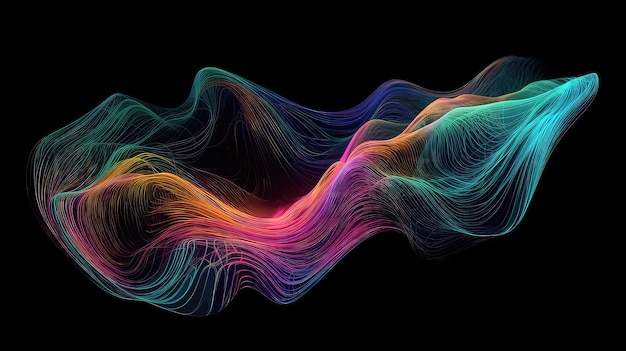 Flüssigkeit 3d Render holografisch schillernde Neon gebogene Welle in Bewegung dunkler Hintergrund Generation